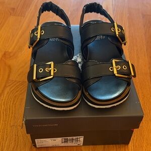 Vince Camuto Anivay Black Sandals with Gold Buckles